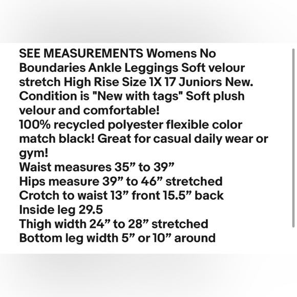 NO BOUNDARIES Womens Ankle Leggings Velour High Rise Size 1X 17 Juniors New - Picture 8 of 8